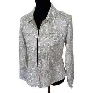 Floral Print Womens Button Down Jacket Pockets Long Sleeves Medium Cotton